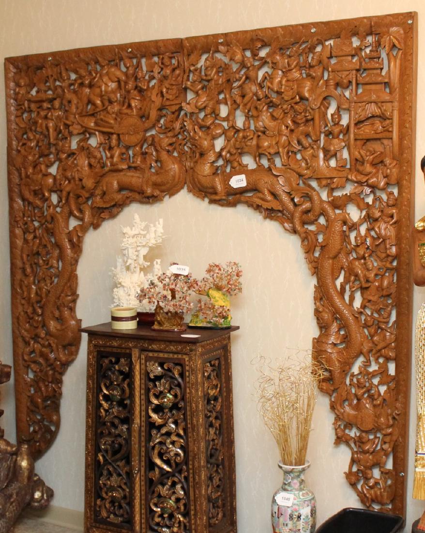 2 pc. Thai wood carved batwing wall plaque with horse & (1 of 8)