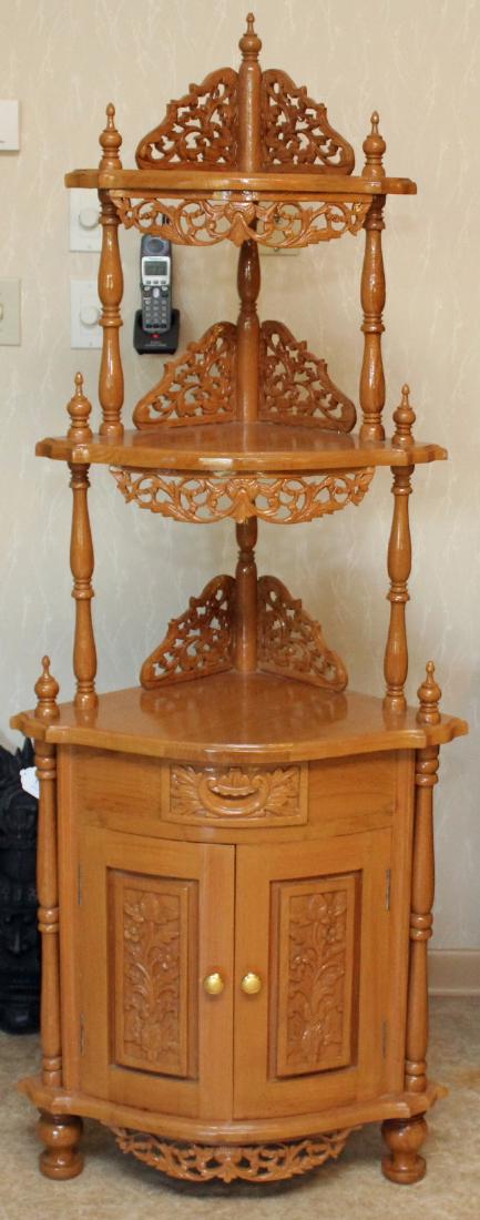 Asian wood carved corner shelf with drawer and double (1 of 2)