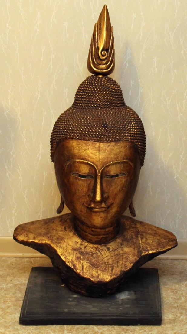 Pair of Thai gilt decorated wood carved Buddha heads, (1 of 5)