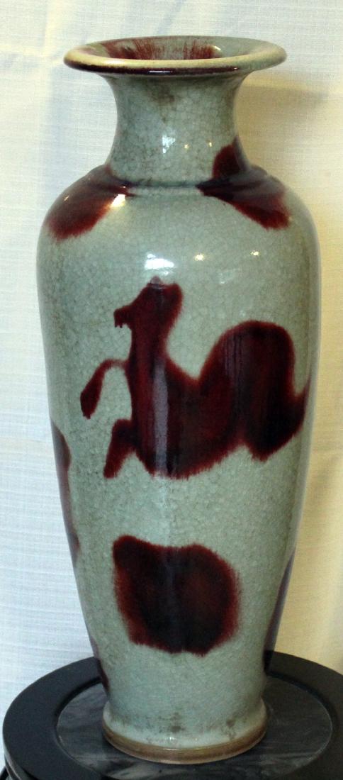 2 Chinese stoneware glazed vessels; 1 having applied (1 of 4)