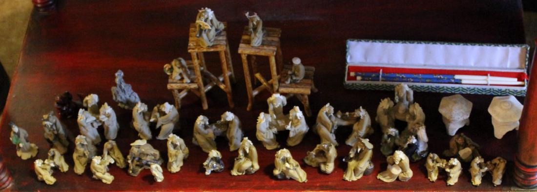 (30) mostly clay Asian wisemen gaming, drinking, (1 of 5)