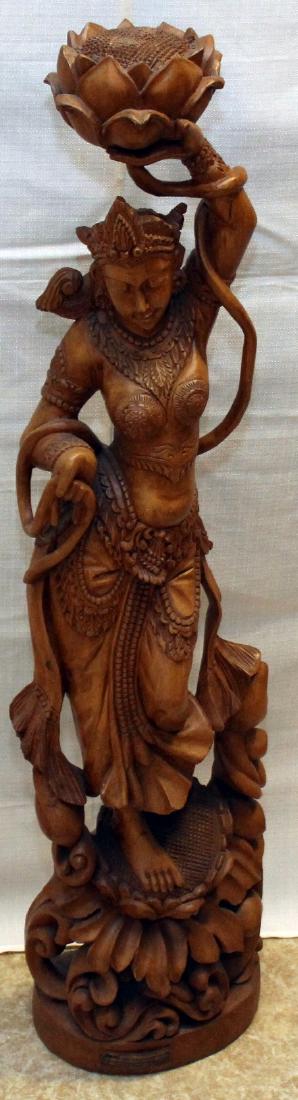 Burmese wood carved figural ladies w/lotus, having (1 of 6)
