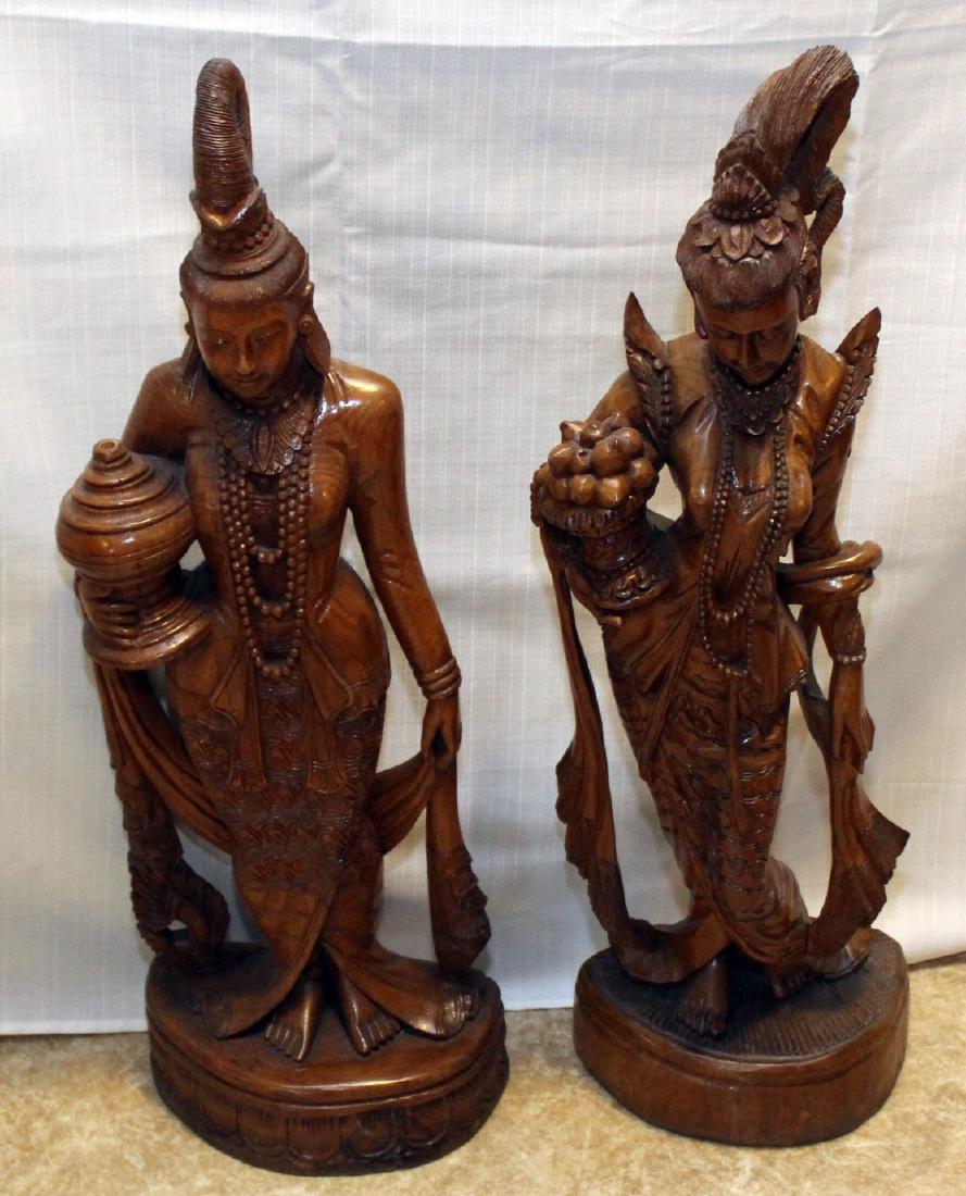 Pair Burmese wood carved figural; 9" x 30"; 1 having (1 of 7)