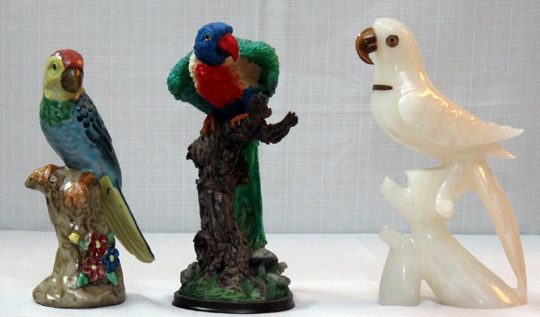 3 bird statues -- carved stone, resin & ceramic; (1 of 1)
