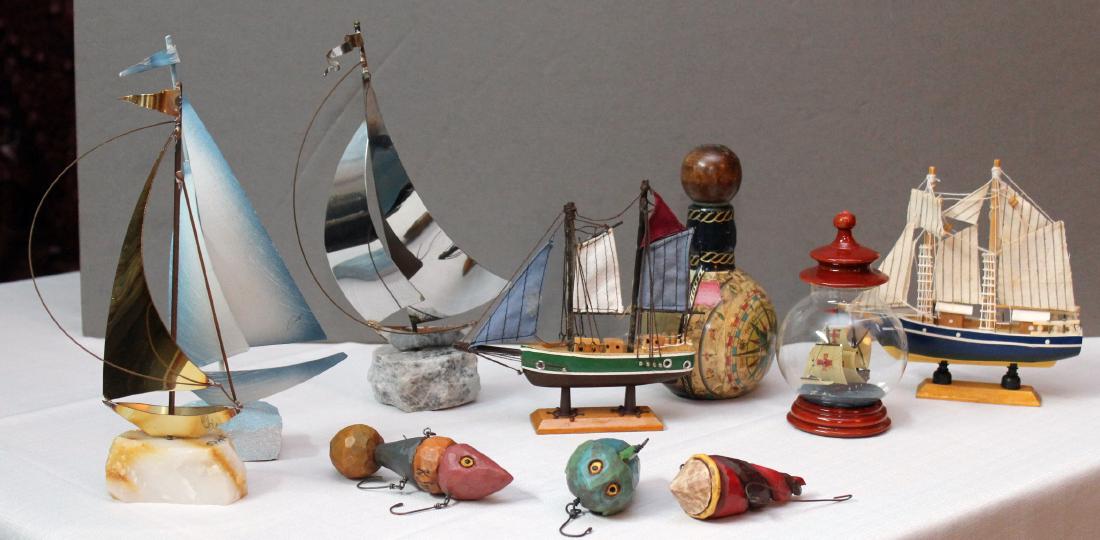 5 sailboat models; ship in a ball, 3 newly carved (1 of 1)