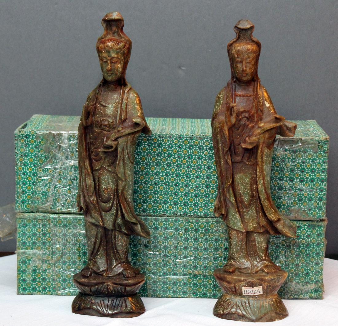 2 carved hardstone Guanyin figures in presentation (1 of 1)