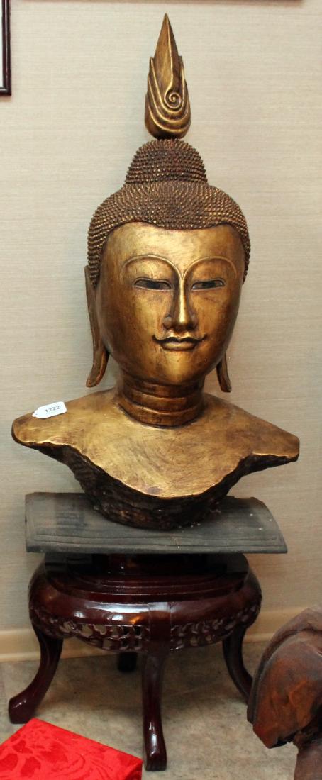 Thai wood carved gilt deco Buddha head on stand, head (1 of 2)