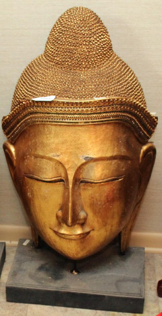 Thai wood carved gilt decorated Buddha head; 21" x (1 of 1)
