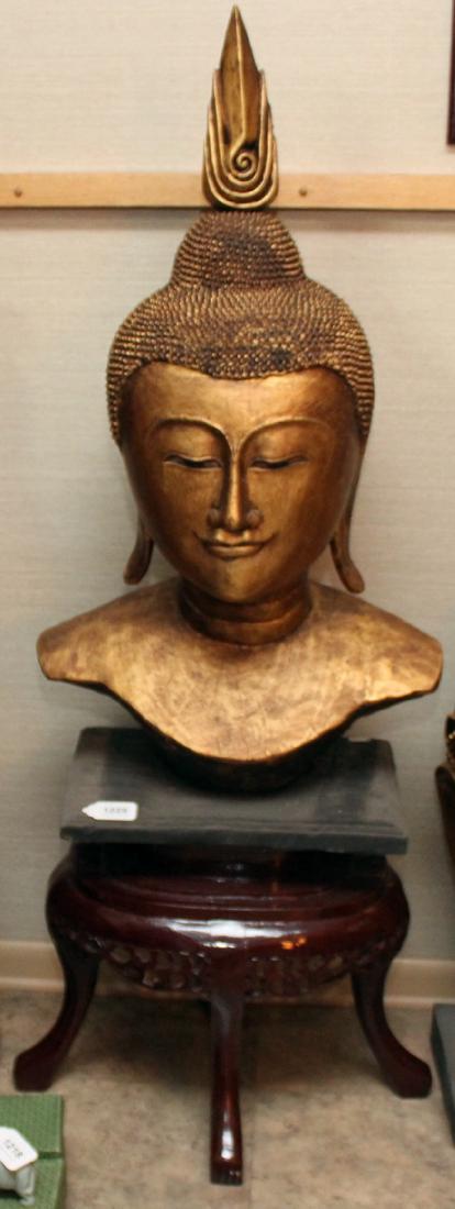 Thai wood carved gilt deco Buddha head on stand; head (1 of 1)