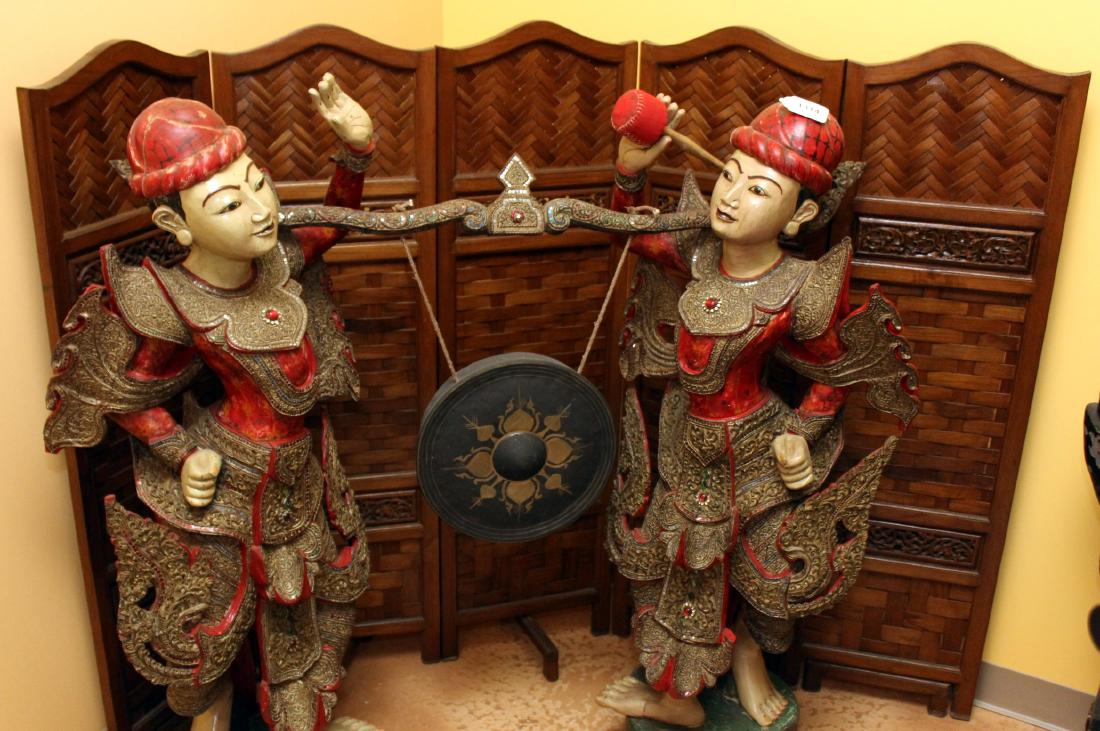 Chinese wd carved & woven 5 panel screen. 72.5" x 50" (1 of 3)