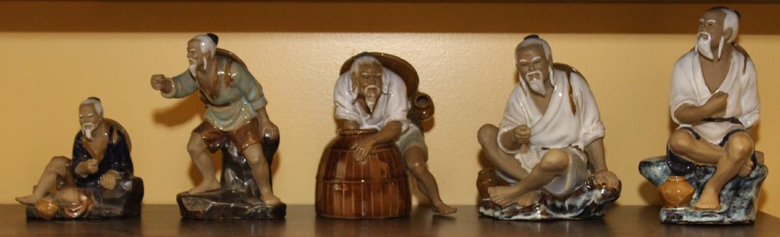 Set of 5 glazed clay Chinese figures of fishermen, etc. (1 of 1)