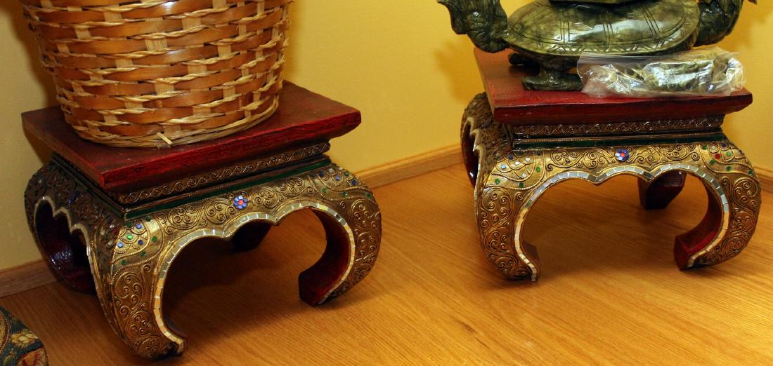 Pair Thai mirrored stands w/sunflower 11" x 8" (1 of 2)