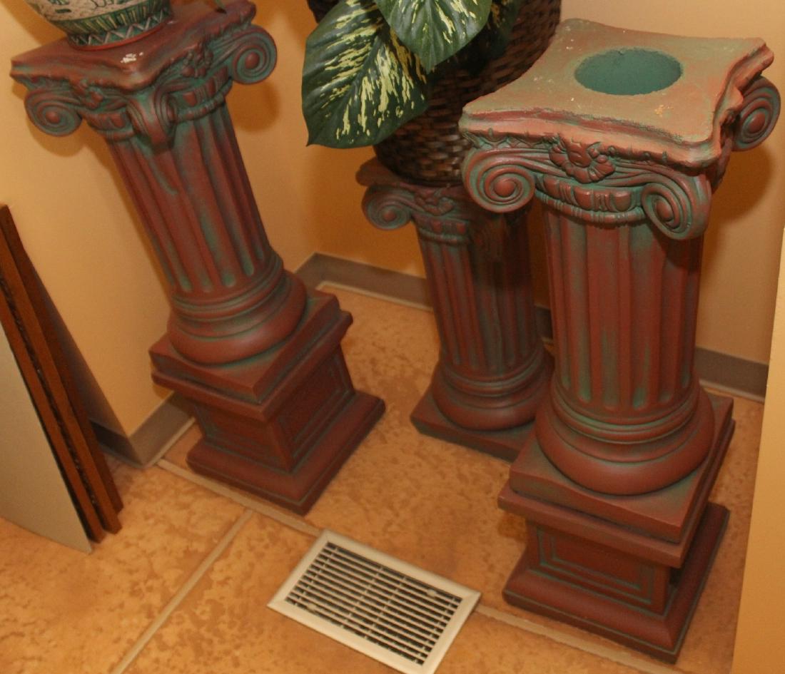 Set of 3 antiqued concrete column stands; 2 are 11" x (1 of 2)