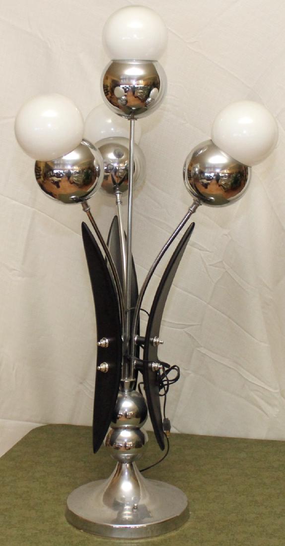 4 bulb mid century modern table lamp, wood and chrome (1 of 3)