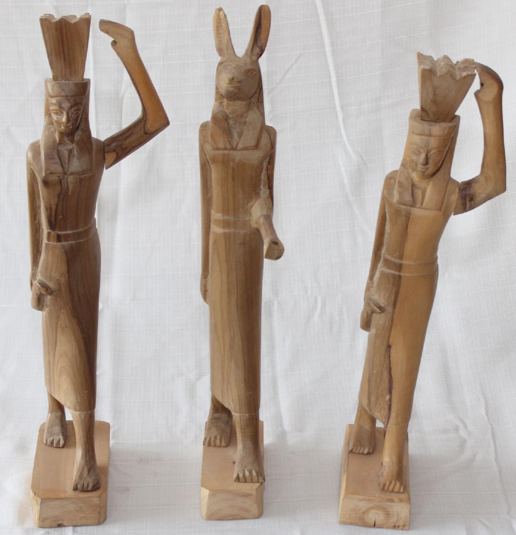 Set of 3 Egyptian wood carved figures 19" x 3" (1 of 4)