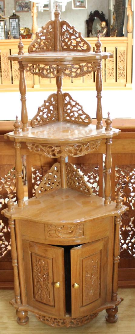 Myanmar wood carved double dr. 3 tier corner stand 64" (1 of 6)