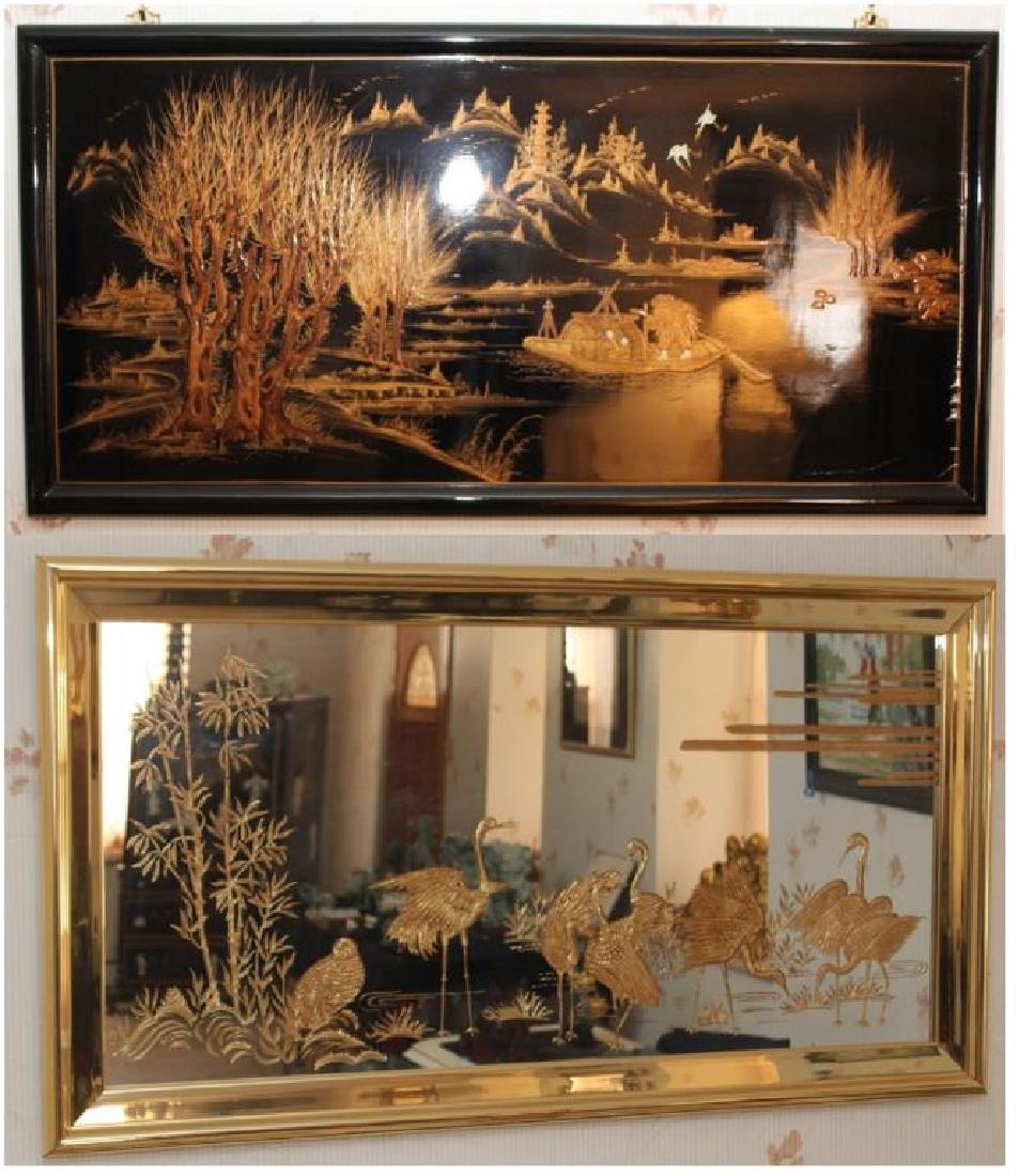 Chinese black lacquer relief paint decorated wall (1 of 6)