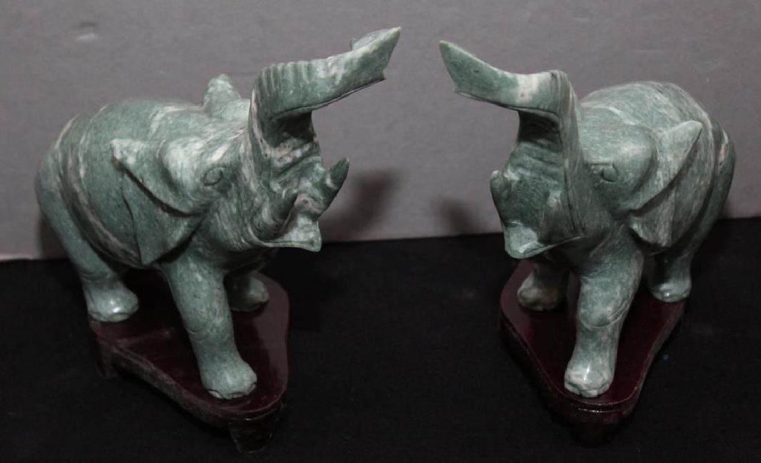 pair Chinese carved Jade hardstone elephants on stands, (1 of 4)