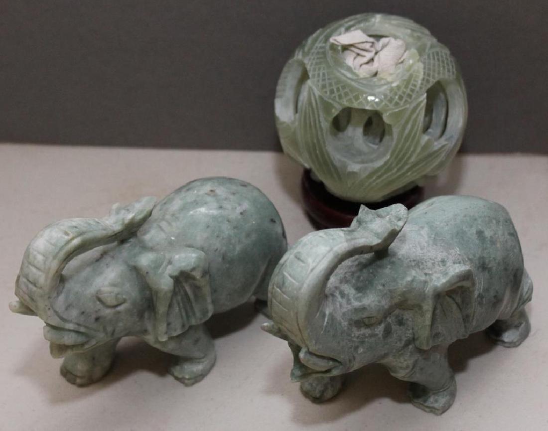 pair Chinese carved Jade hardstone elephants 5.5"w x (1 of 3)
