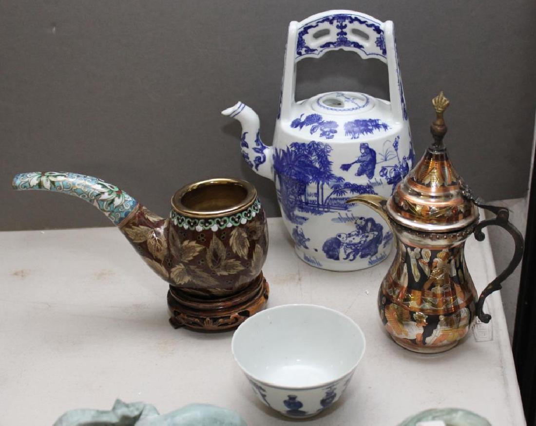 Chinese blue & white glazed teapot 10"h, Cloisonne pipe (1 of 5)