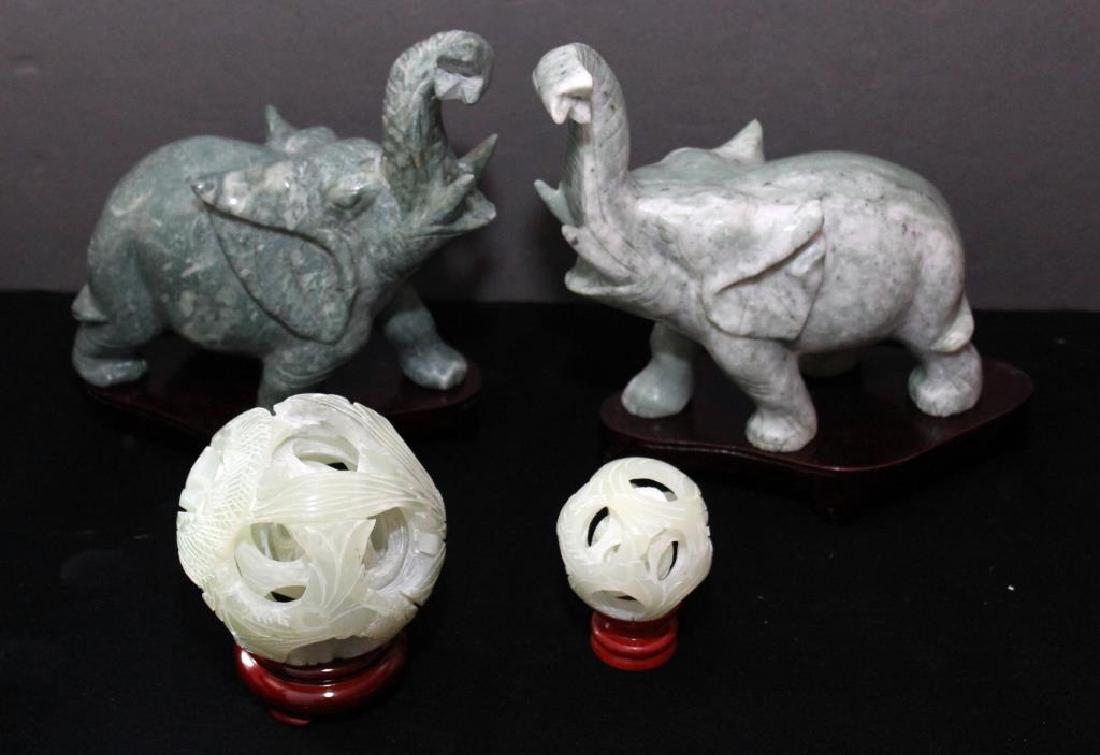 pair Chinese carved Jade hardstone elephants on stands (1 of 4)