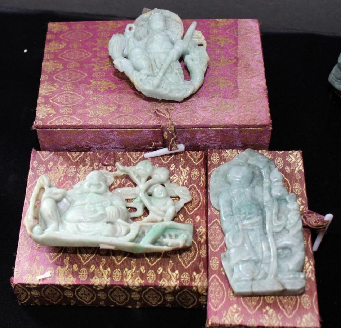 set of 3 Chinese carved Jade hardstone figures in (1 of 4)