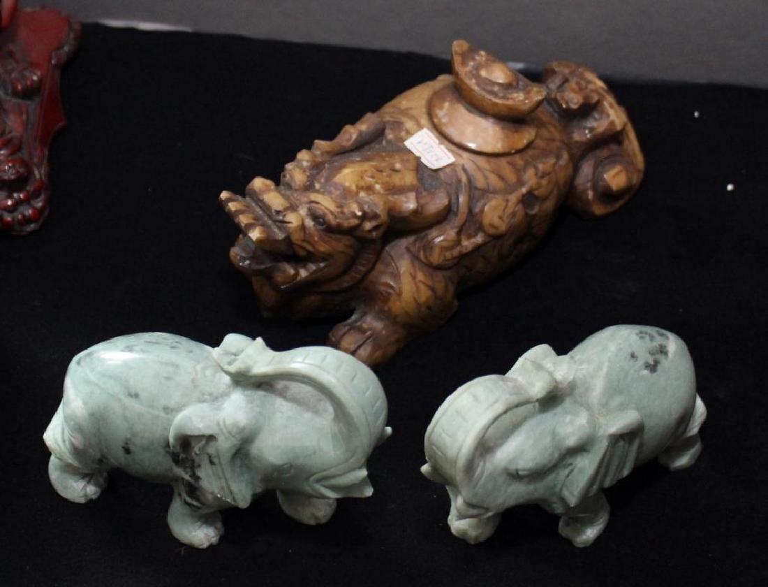 pair Chinese carved Jade hardstone elephants 4.75" (1 of 4)