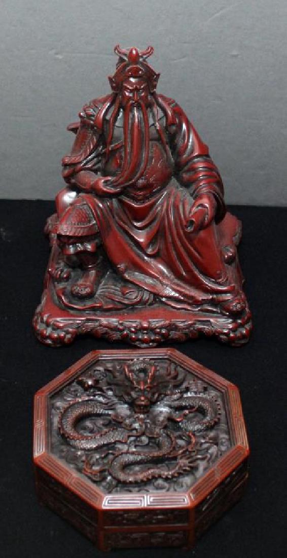 Chinese resin red lacquer covered dragon box 5.5" wide (1 of 4)