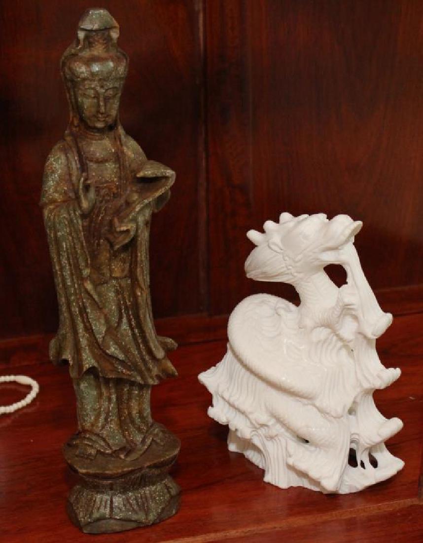 Chinese carved Jade hardstone Guanyin 13" high & carved (1 of 4)