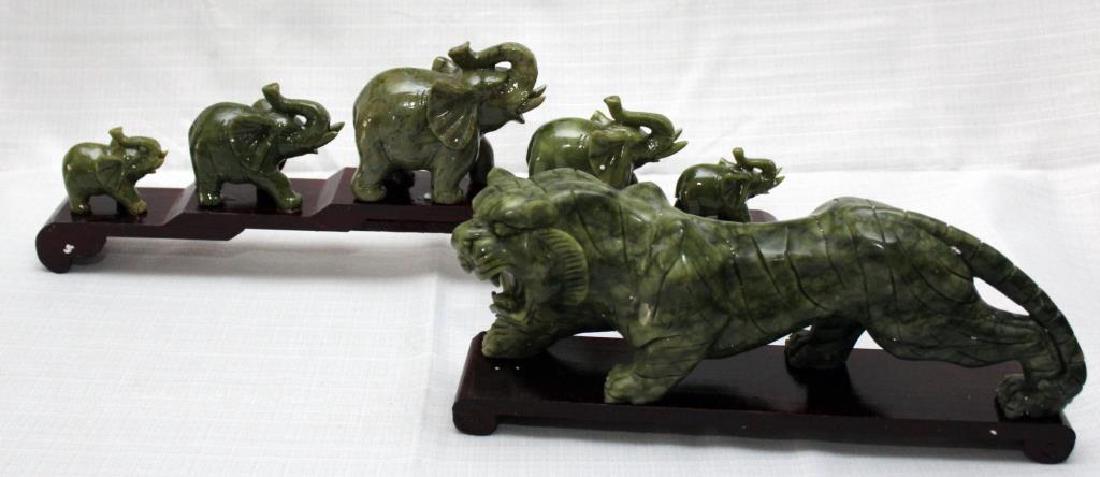 Chinese carved Jade hardstone tiger 12.75"w x 5.5"h & (1 of 5)