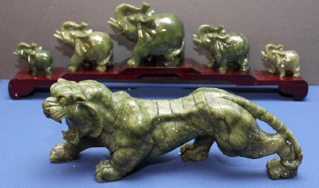 Chinese carved Jade hardstone tiger 12.75"w x 5.5"h & (1 of 5)