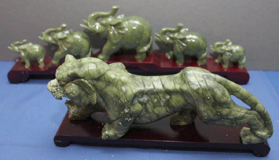 Chinese carved Jade hardstone tiger 12.75"w x 5.5"h & (1 of 5)