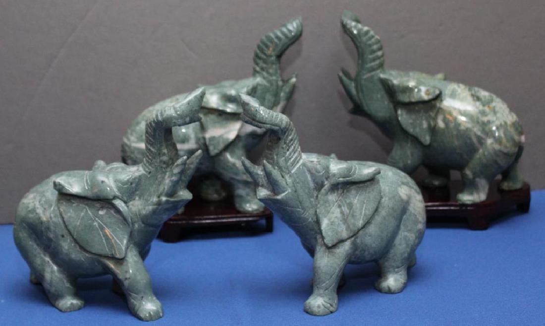 2 pair of Chinese carved Jade hardstone elephants (1 of 3)