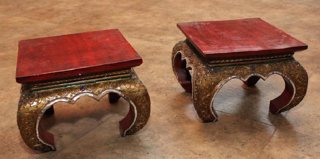 pair Thai wood carved gilt decorated mirror applied (1 of 2)