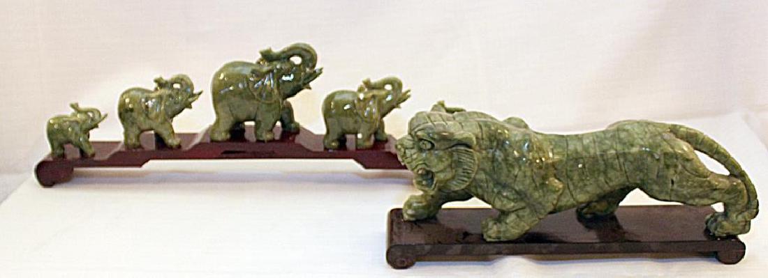 Chinese carved Jade hardstone tiger 12.75"w x 5.5"h & (1 of 5)