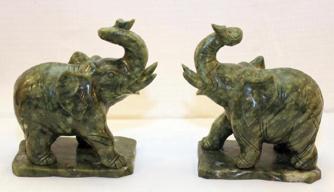 pair Chinese carved Jade hardstone elephants on Jade (1 of 3)