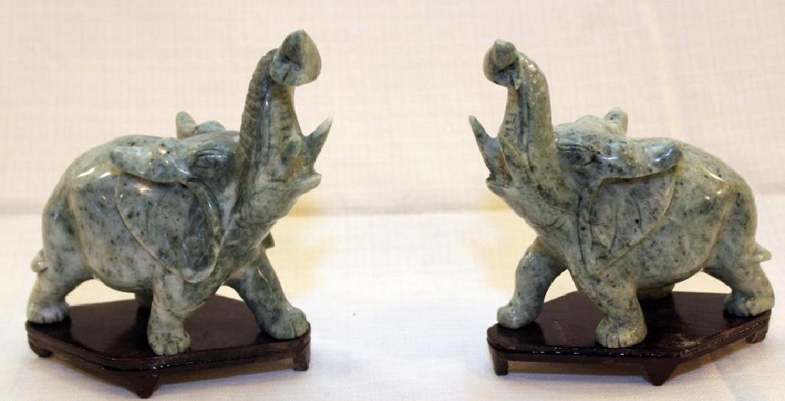 pair Chinese carved Jade hardstone elephants w/stands & (1 of 3)