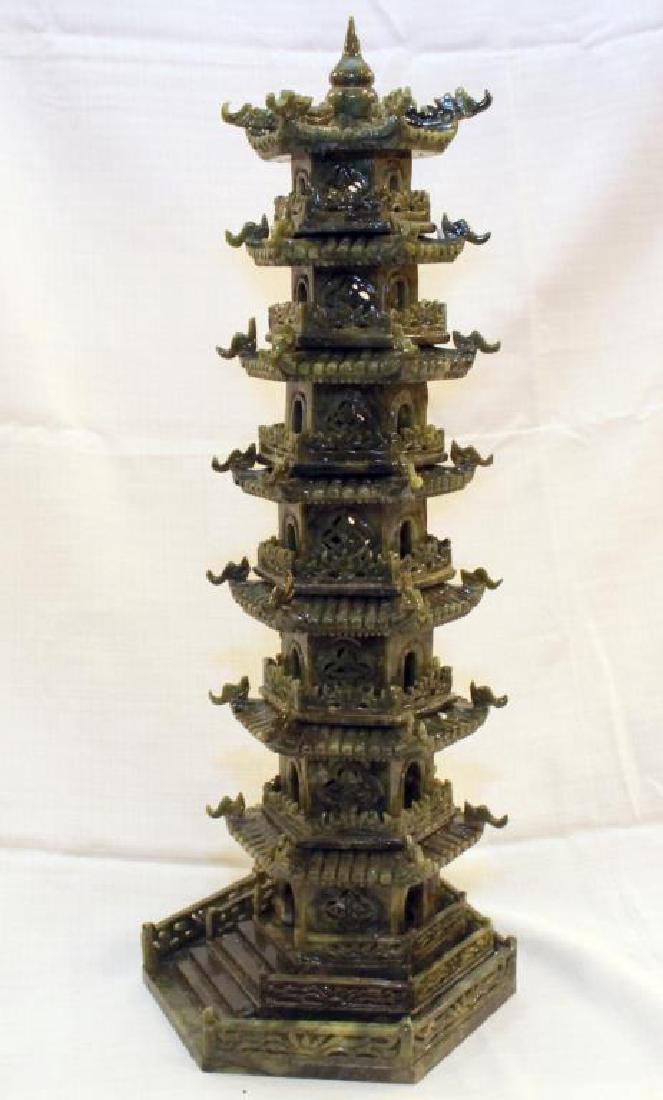Chinese carved Jade hardstone pagoda, missing entrance (1 of 4)