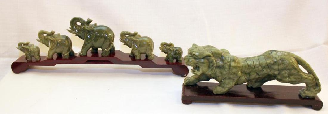 Chinese carved Jade hardstone tiger 12.75"w x 5.5"h & (1 of 5)