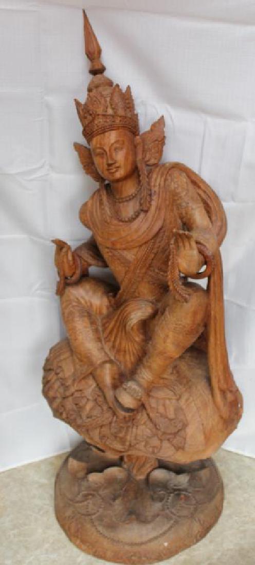 Contemporary Burmese carved wood seated figure, height (1 of 5)