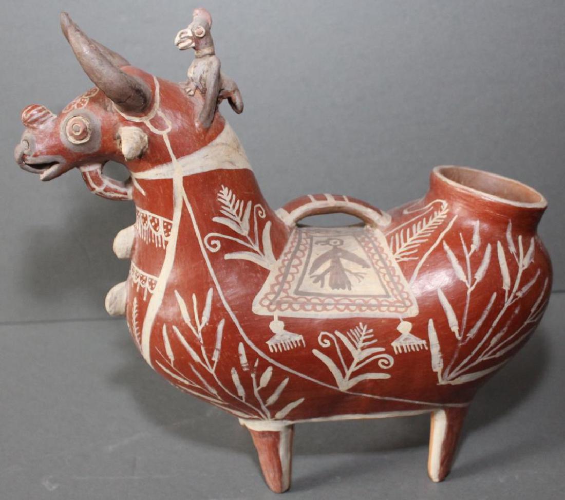 Peruvian clay bull with bird on head 14" x 3" (1 of 4)