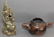 Chinese Naga sculpted clay 9" x 4" & brown glazed clay
