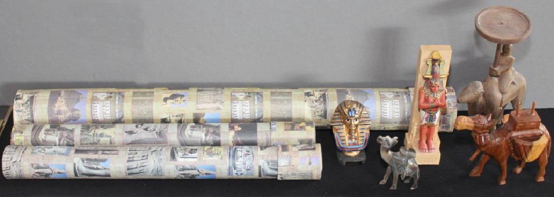 Lot of Egyptian items -- 2 wood carved camels, resin (1 of 5)