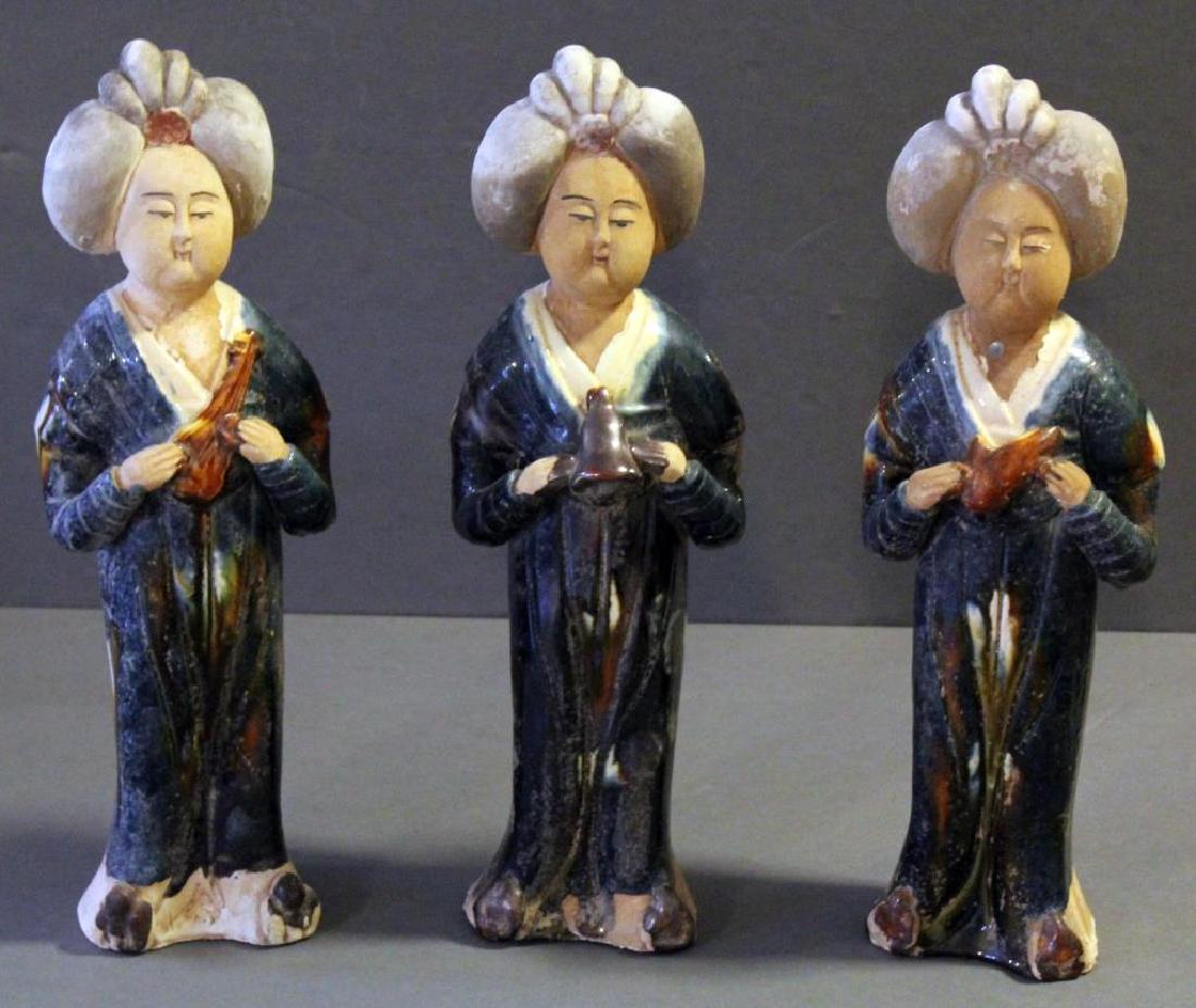 (3) Chinese pottery Tang style "fat ladies"; 4.5" x 14"; (1 of 3)