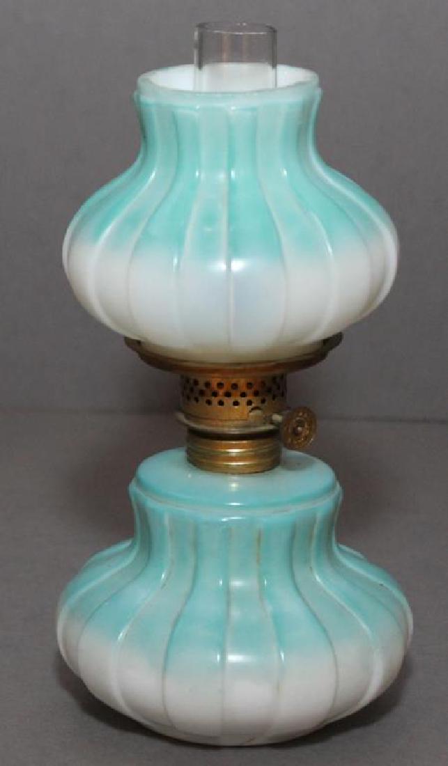 minia milk glass half shade lamp, 7.5" tall overall x (1 of 3)