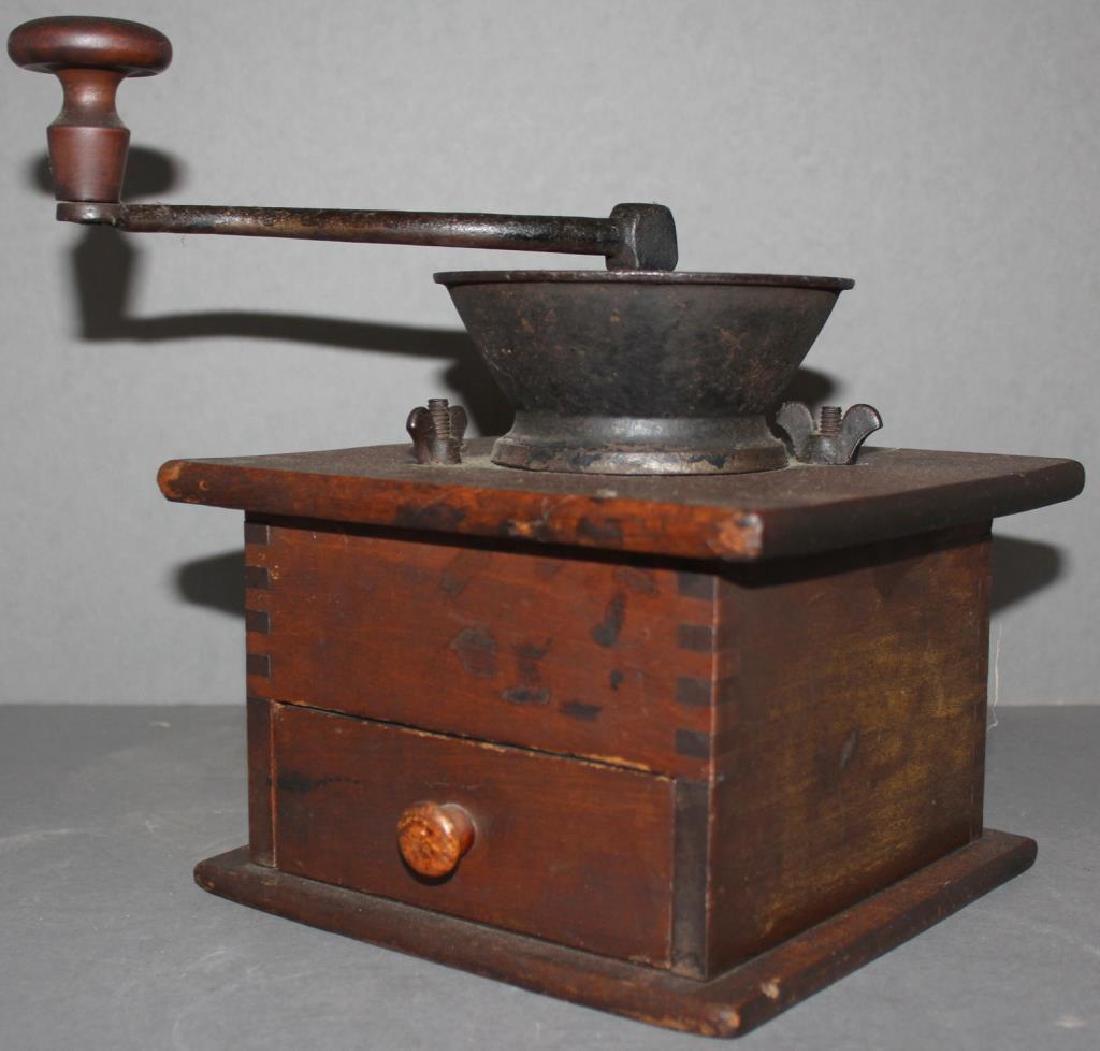 wooden box type coffee grinder with 1 drawer, 9.5" tall (1 of 3)