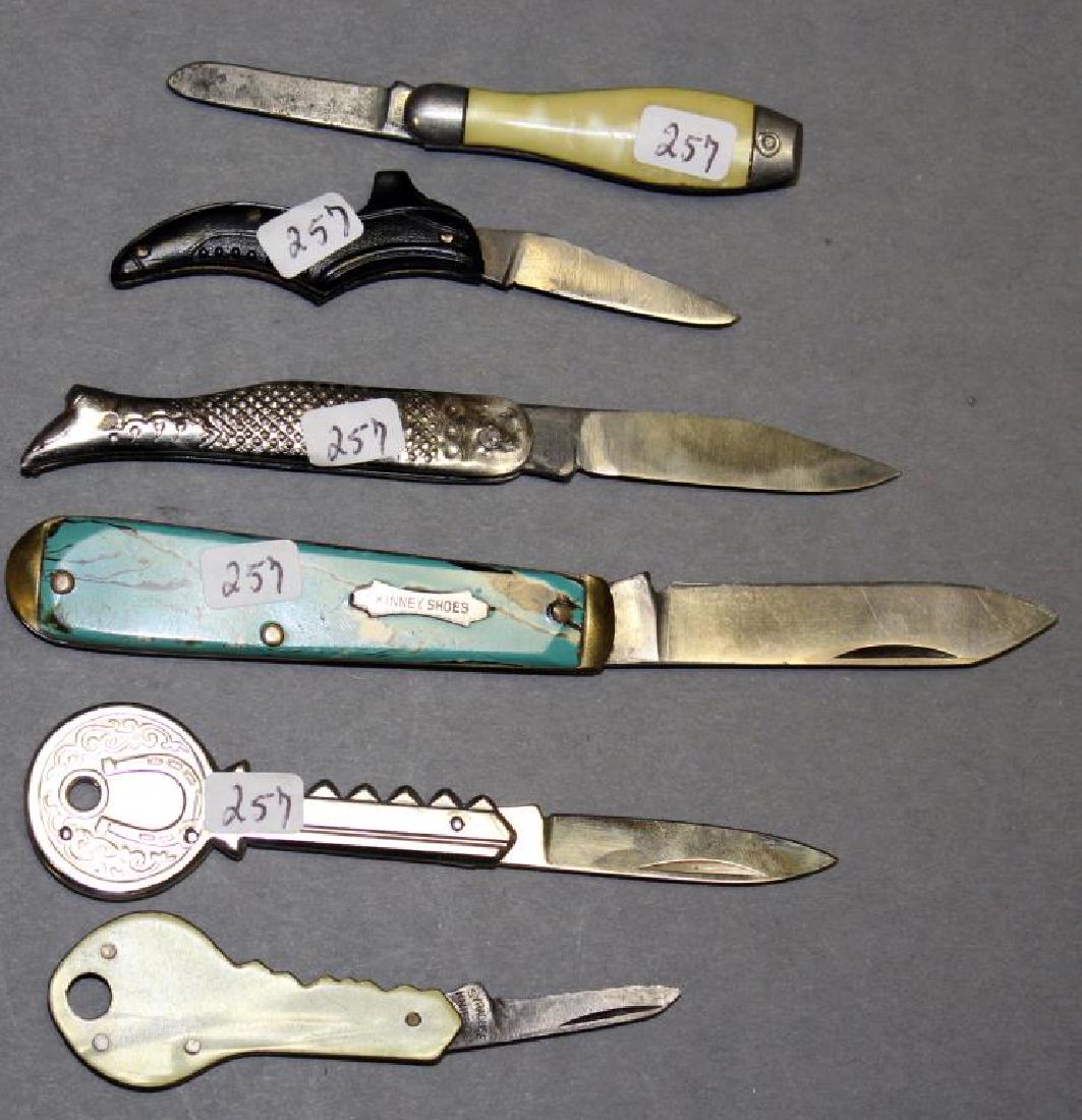 lot of 6 novelty knives, keys, shoe, leg, bowling pin; (1 of 1)