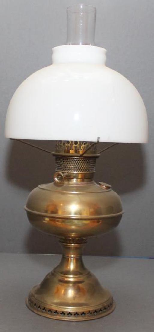 "Rayo" brass oil light, 9.5" overall width, 12.25" top: "Rayo" brass oil light, 9.5" overall width, 12.25" top of burner, 6.5" base diameter