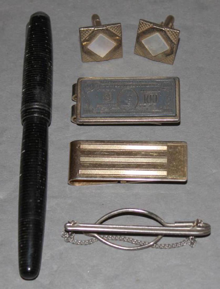 Parker fountain pen, (2) money clips, pair cuff links & (1 of 4)