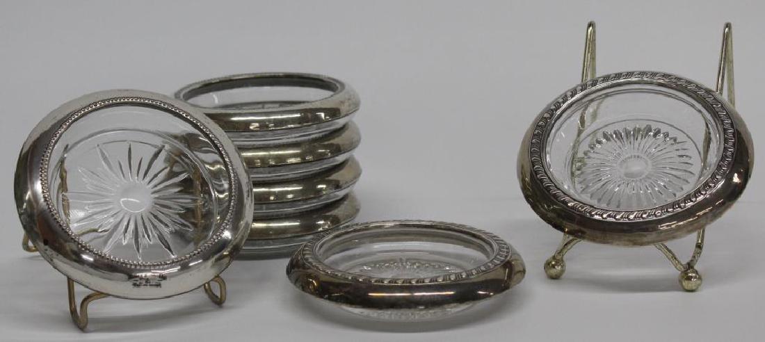 (7) coasters, glass with Sterling rims, 5 of one: (7) coasters, glass with Sterling rims, 5 of one pattern & 2 of other pattern & 2 of other